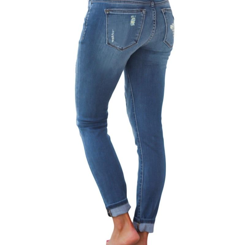 Waist Skinny Jeans Patchwork Irregular Ribbed Holes Pencil Stretch Slim Plus Sizes - Easy Pickins Store