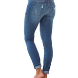 Waist Skinny Jeans Patchwork Irregular Ribbed Holes Pencil Stretch Slim Plus Sizes - Easy Pickins Store