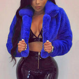 Warm Fluffy Faux Fur Cropped Jacket Turn Down Collar Open Front - Easy Pickins Store
