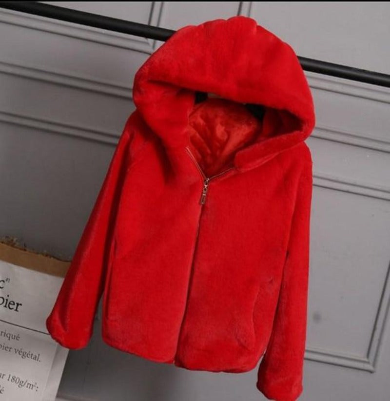 Warm Hooded Furry Faux Fur Jacket Zipper Outwear - Easy Pickins Store