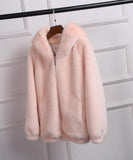 Warm Hooded Furry Faux Fur Jacket Zipper Outwear - Easy Pickins Store