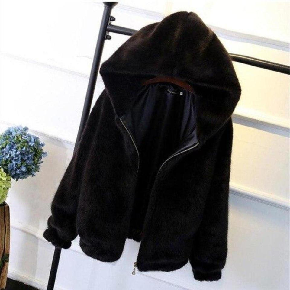 Warm Hooded Furry Faux Fur Jacket Zipper Outwear - Easy Pickins Store