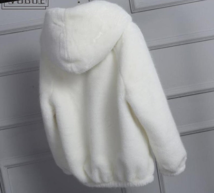 Warm Hooded Furry Faux Fur Jacket Zipper Outwear - Easy Pickins Store