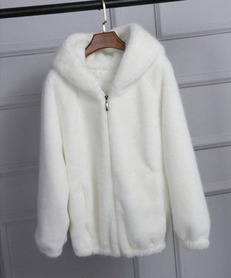 Warm Hooded Furry Faux Fur Jacket Zipper Outwear - Easy Pickins Store