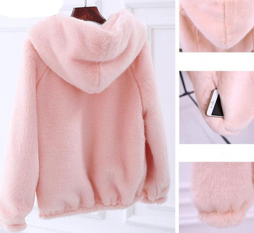 Warm Hooded Furry Faux Fur Jacket Zipper Outwear - Easy Pickins Store