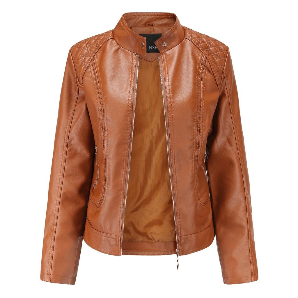 Warm Short Leather Zipper Jacket - Easy Pickins Store