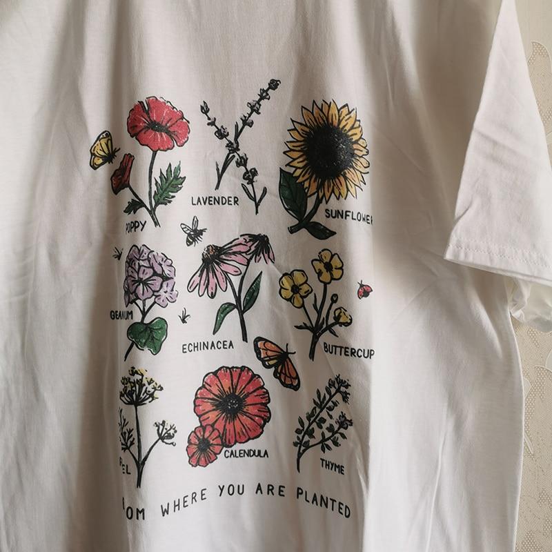 Where You Are Planted Botanical Flower Print T Shirt Cotton Sunflowers Over-sized Colorful - Easy Pickins Store