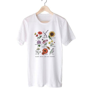 Where You Are Planted Botanical Flower Print T Shirt Cotton Sunflowers Over-sized Colorful - Easy Pickins Store