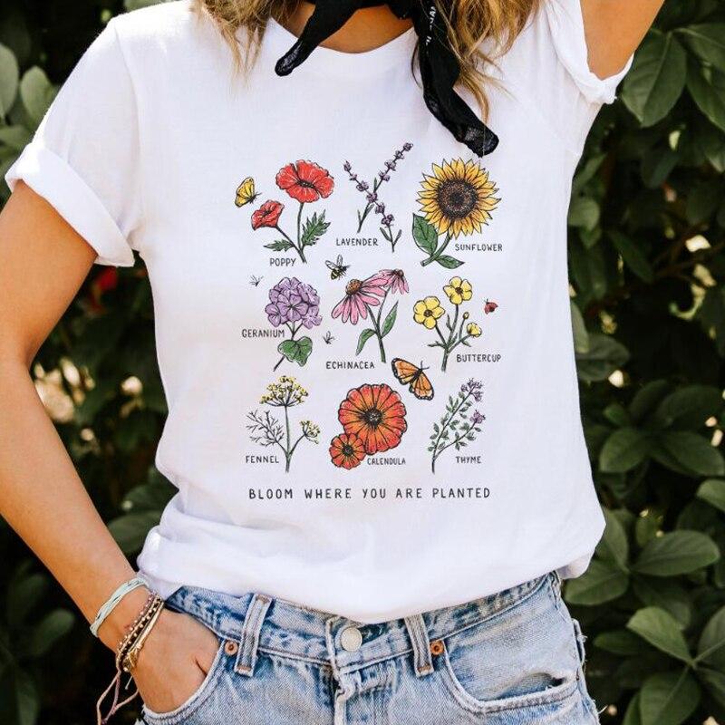 Where You Are Planted Botanical Flower Print T Shirt Cotton Sunflowers Over-sized Colorful - Easy Pickins Store