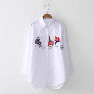 White Button Up Turn Down Collar Long Sleeve Cotton Blouse - Easy Pickins Store