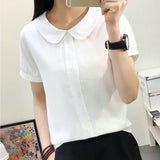 White Sweet Chiffon Short Sleeve Peter Pan Collar Blouse - Easy Pickins Store