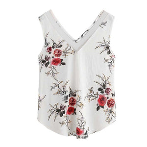 Women Chiffon Shirt Floral Casual Sleeveless Blouse - Easy Pickins Store