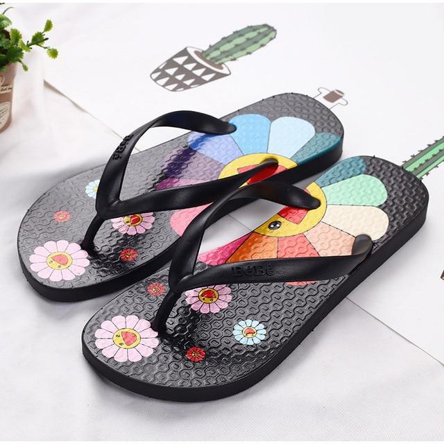 Women Cute Flat Flip Flops Soft Floral Bling Beach Sandals - Easy Pickins Store