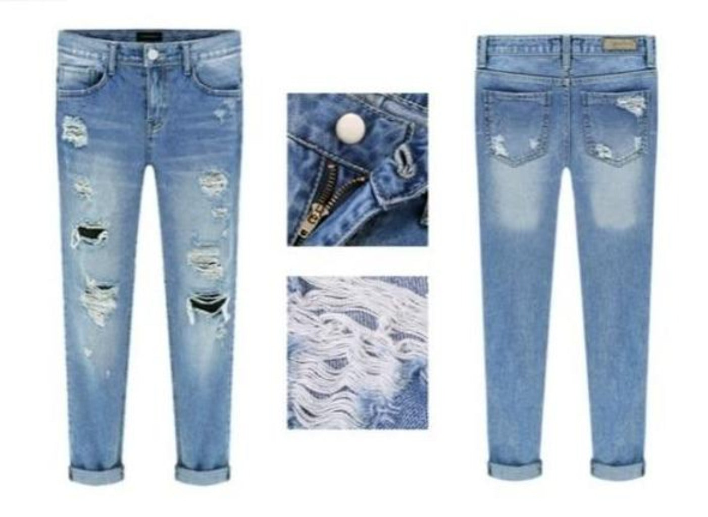 Women Denim Ripped Destroyed Slouchy Mid Waist Boyfriend Distressed Jeans - Easy Pickins Store