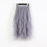 Women Irregular Hem Mesh Tutu Skirt Elastic High Waist Long Tulle Skirt - Easy Pickins Store