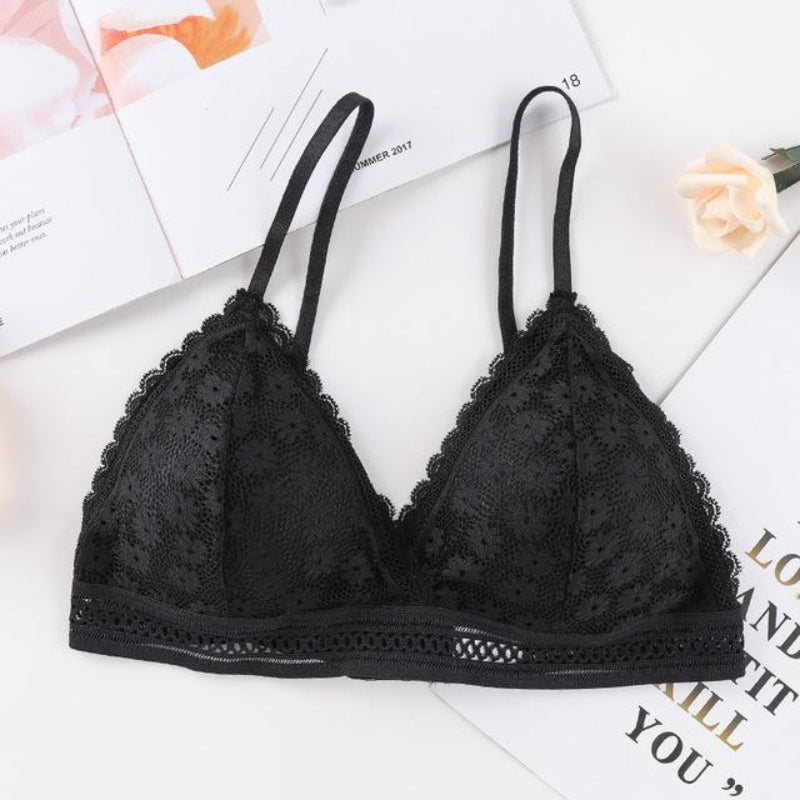 Women Lace No Steel Ring Sports Bra Beauty Back Wrapped Chest Comfortable Skin Bra Stretch Triangle Cup Chen Padded - Easy Pickins Store