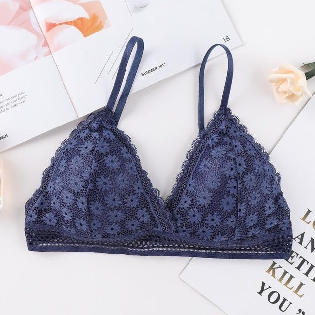 Women Lace No Steel Ring Sports Bra Beauty Back Wrapped Chest Comfortable Skin Bra Stretch Triangle Cup Chen Padded - Easy Pickins Store