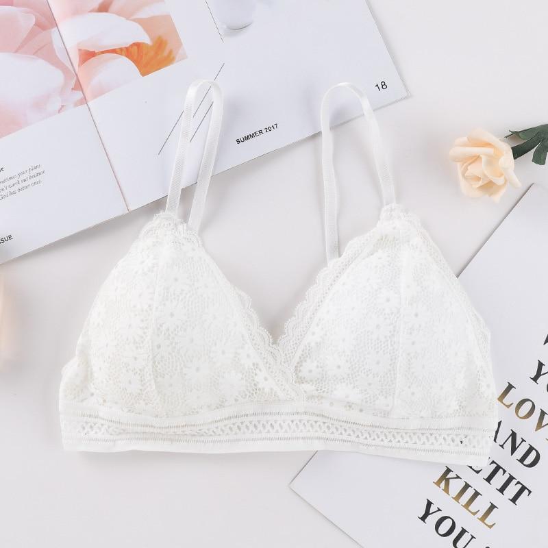 Women Lace No Steel Ring Sports Bra Beauty Back Wrapped Chest Comfortable Skin Bra Stretch Triangle Cup Chen Padded - Easy Pickins Store
