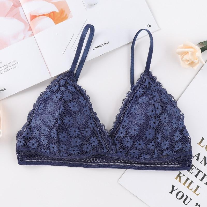 Women Lace No Steel Ring Sports Bra Beauty Back Wrapped Chest Comfortable Skin Bra Stretch Triangle Cup Chen Padded - Easy Pickins Store