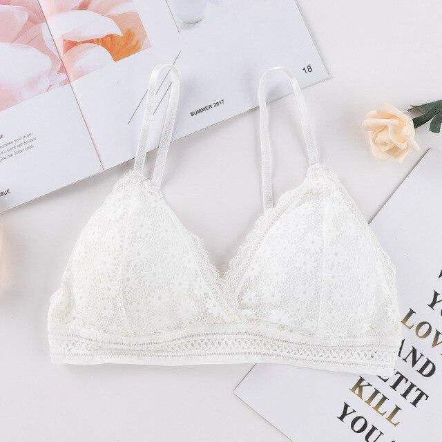 Women Lace No Steel Ring Sports Bra Beauty Back Wrapped Chest Comfortable Skin Bra Stretch Triangle Cup Chen Padded - Easy Pickins Store