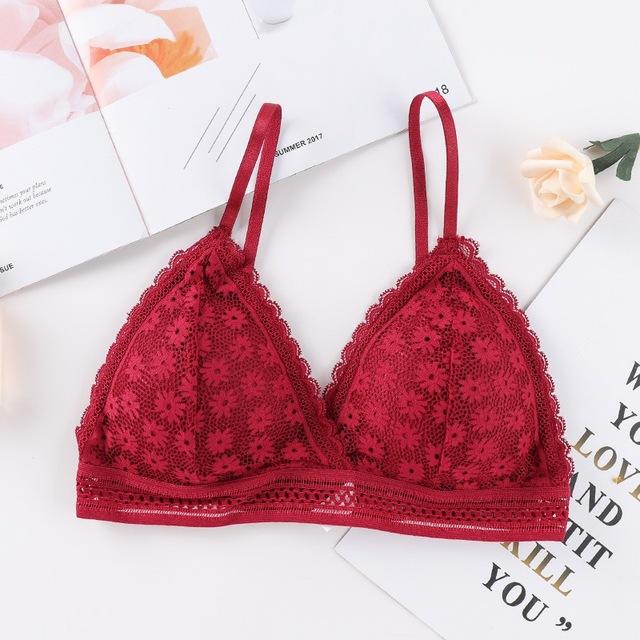 Women Lace No Steel Ring Sports Bra Beauty Back Wrapped Chest Comfortable Skin Bra Stretch Triangle Cup Chen Padded - Easy Pickins Store