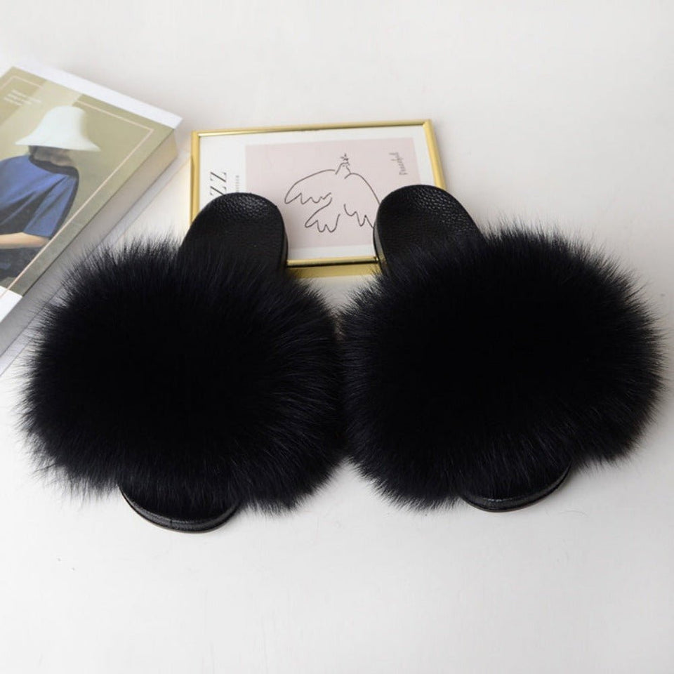 Women Luxury Fox Fur Slippers - Easy Pickins Store