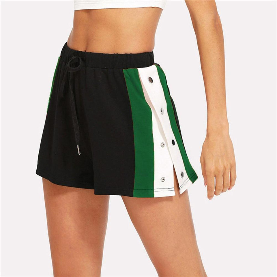 Women Shorts Summer Elastic Three Color Stitching Sports Shorts Wide Leg Casual Pants - Easy Pickins Store
