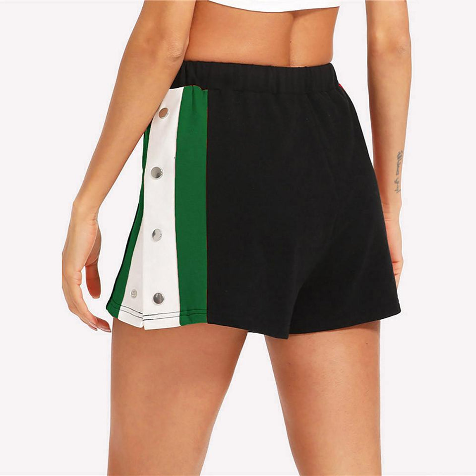Women Shorts Summer Elastic Three Color Stitching Sports Shorts Wide Leg Casual Pants - Easy Pickins Store
