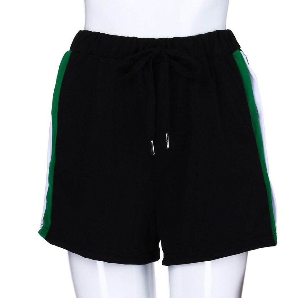 Women Shorts Summer Elastic Three Color Stitching Sports Shorts Wide Leg Casual Pants - Easy Pickins Store