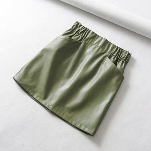 Women Skirts Above Knee Mini Women's double pocket elastic waist PU Faux leather skirt Jupe Femme Faldas Mujer|Skirts - Easy Pickins Store