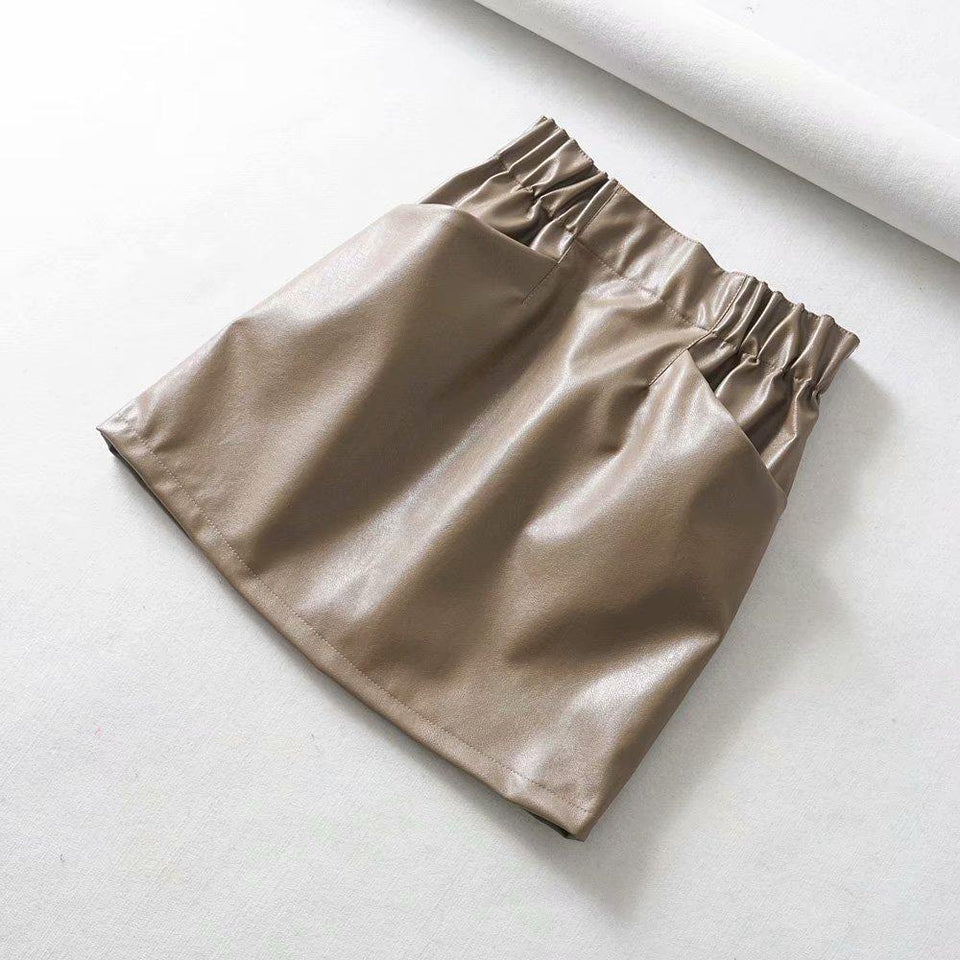 Women Skirts Above Knee Mini Women's double pocket elastic waist PU Faux leather skirt Jupe Femme Faldas Mujer|Skirts - Easy Pickins Store