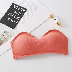 Women Solid Cotton Tube Tops Back Closure Strapless Bra Top Push Up Padded Seamless Underwear Breathable Tops Female Wrap Top - Easy Pickins Store