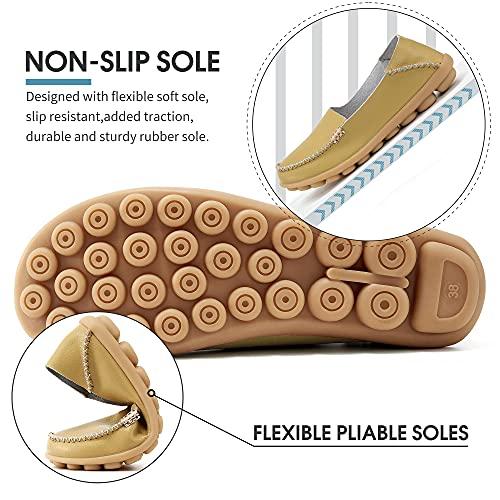 Women's Comfortable Leather Loafers Round Toe Moccasins Flats Soft Walking Shoes Women Slip On - Easy Pickins Store
