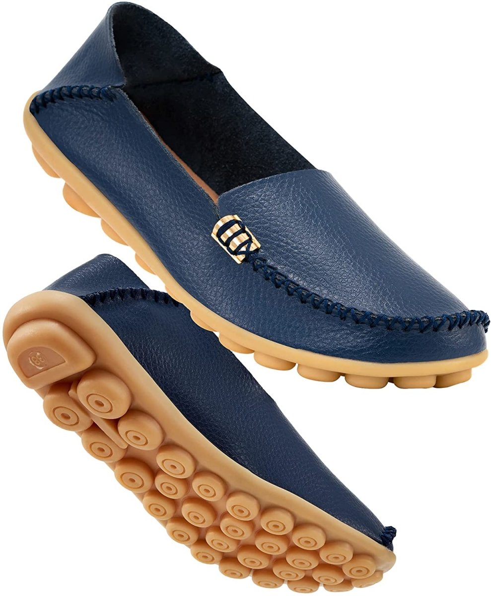 Women's Comfortable Leather Loafers Round Toe Moccasins Flats Soft Walking Shoes Women Slip On - Easy Pickins Store
