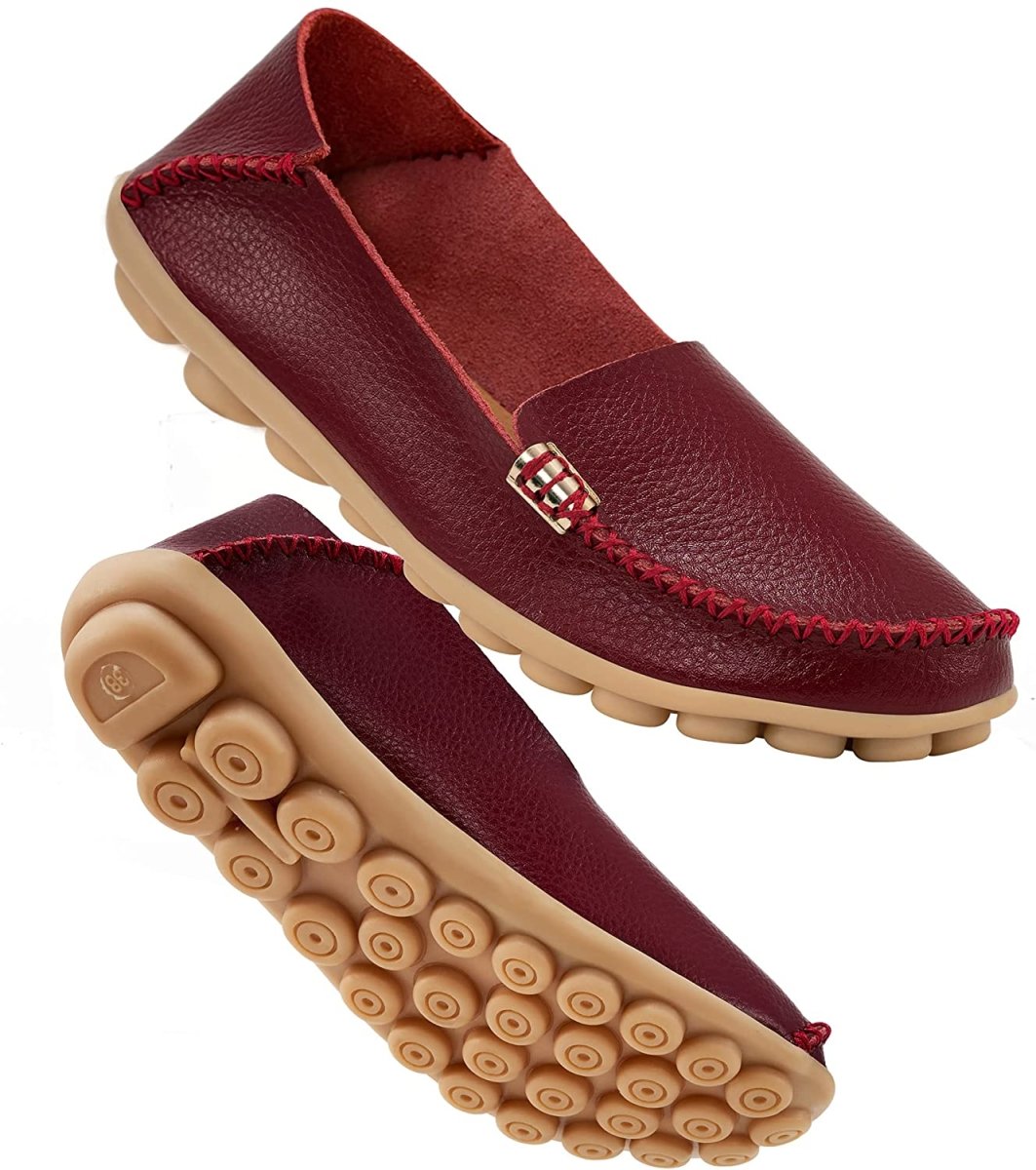 Women's Comfortable Leather Loafers Round Toe Moccasins Flats Soft Walking Shoes Women Slip On - Easy Pickins Store