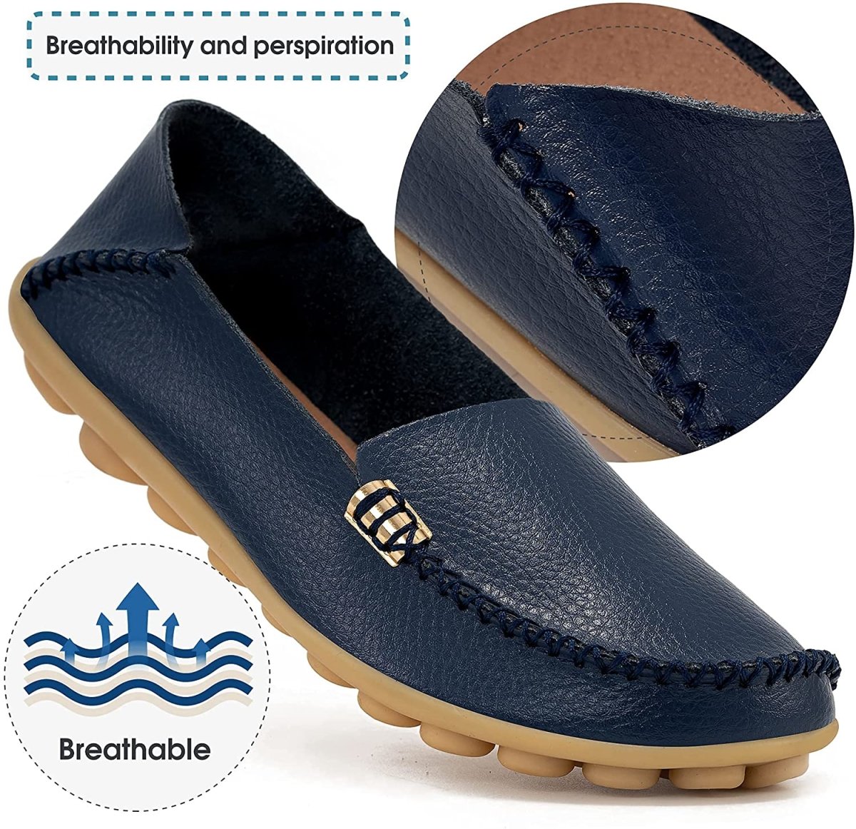 Women's Comfortable Leather Loafers Round Toe Moccasins Flats Soft Walking Shoes Women Slip On - Easy Pickins Store