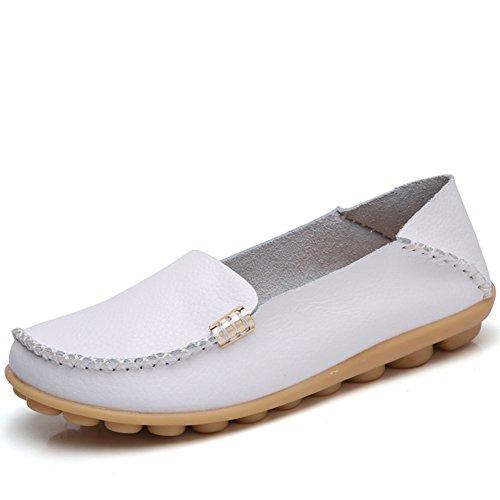 Women's Comfortable Leather Loafers Round Toe Moccasins Flats Soft Walking Shoes Women Slip On - Easy Pickins Store