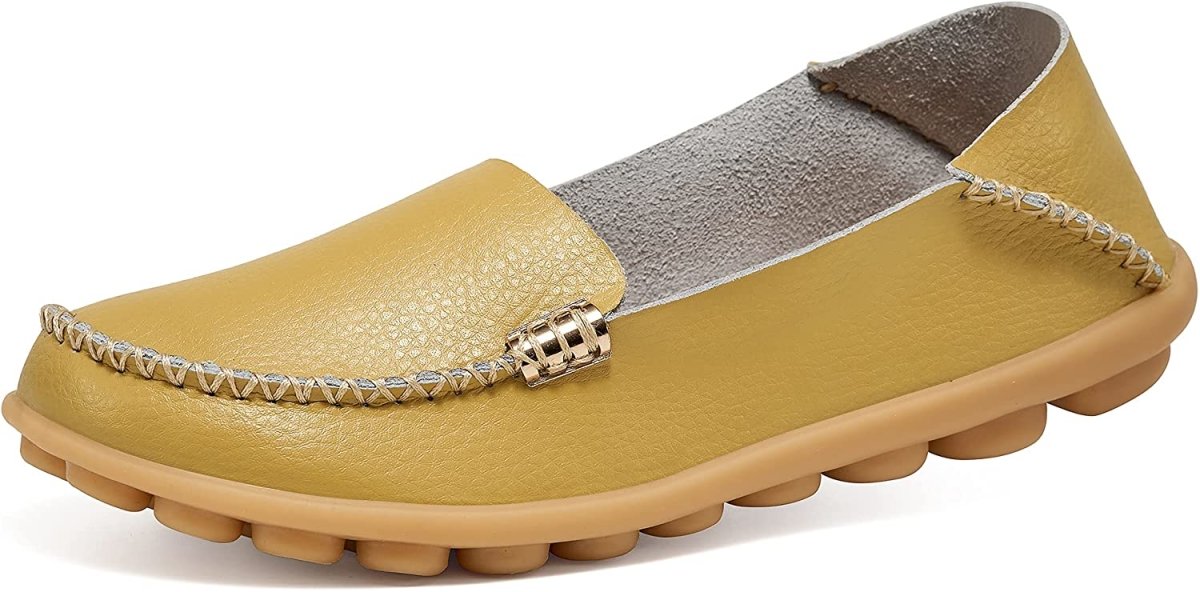 Women's Comfortable Leather Loafers Round Toe Moccasins Flats Soft Walking Shoes Women Slip On - Easy Pickins Store