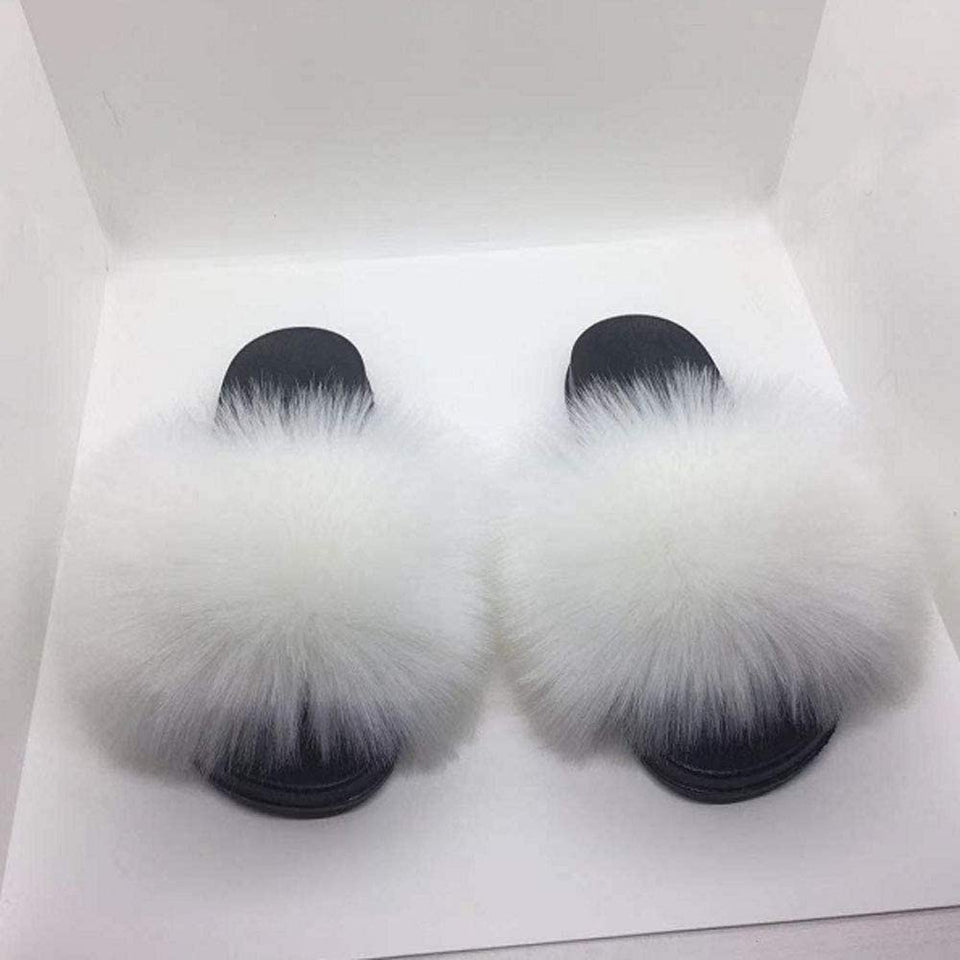 Womens Faux Fur Slippers Fluffy Fuzzy Open Toe Slides Flip Flop - Easy Pickins Store