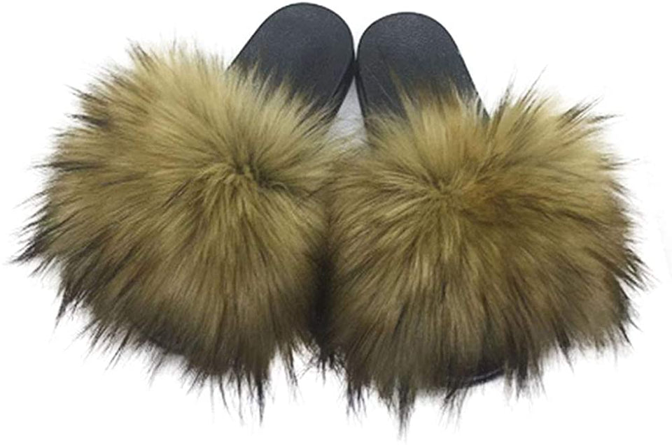 Womens Faux Fur Slippers Fluffy Fuzzy Open Toe Slides Flip Flop - Easy Pickins Store