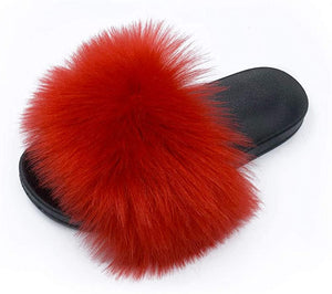 Womens Faux Fur Slippers Fluffy Fuzzy Open Toe Slides Flip Flop - Easy Pickins Store