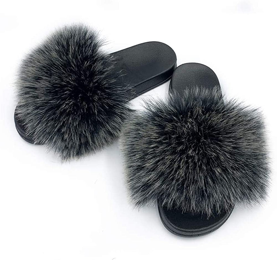 Womens Faux Fur Slippers Fluffy Fuzzy Open Toe Slides Flip Flop - Easy Pickins Store