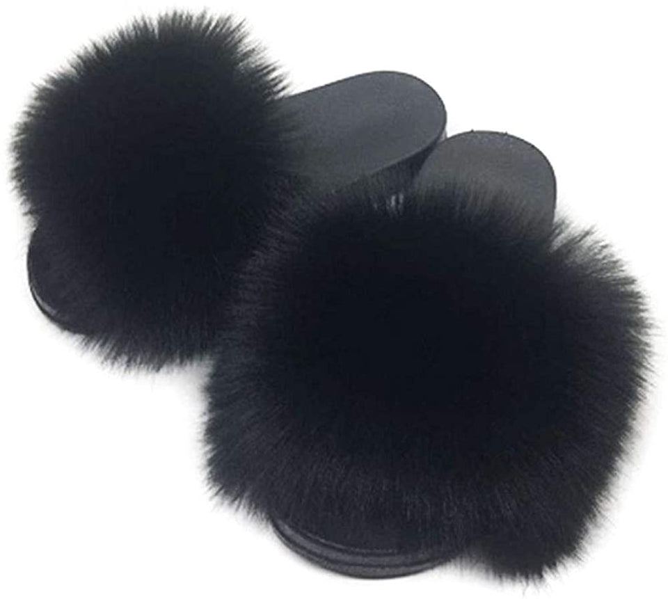 Womens Faux Fur Slippers Fluffy Fuzzy Open Toe Slides Flip Flop - Easy Pickins Store