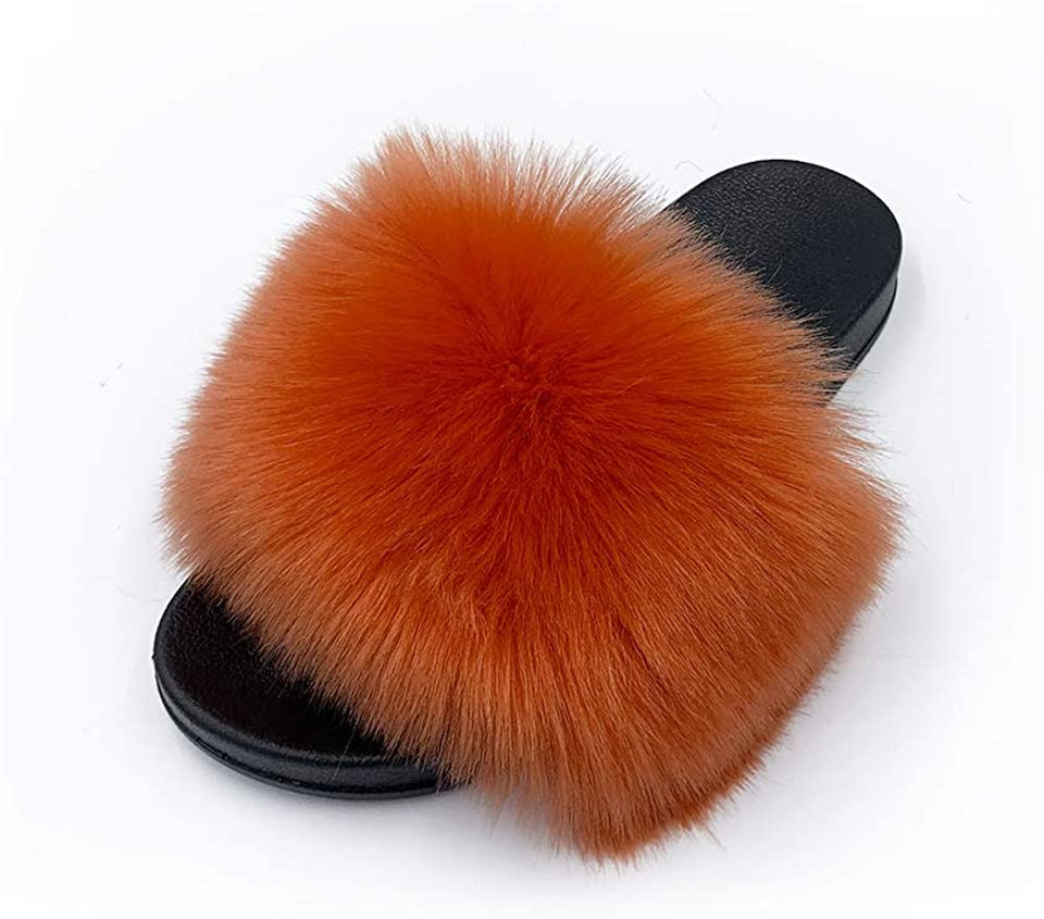 Womens Faux Fur Slippers Fluffy Fuzzy Open Toe Slides Flip Flop - Easy Pickins Store