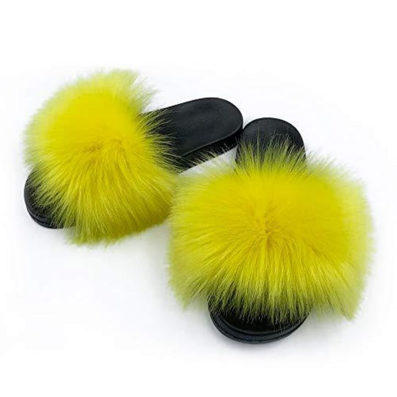 Womens Faux Fur Slippers Fluffy Fuzzy Open Toe Slides Flip Flop - Easy Pickins Store