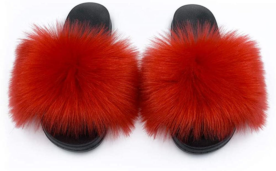 Womens Faux Fur Slippers Fluffy Fuzzy Open Toe Slides Flip Flop - Easy Pickins Store