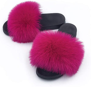 Womens Faux Fur Slippers Fluffy Fuzzy Open Toe Slides Flip Flop - Easy Pickins Store