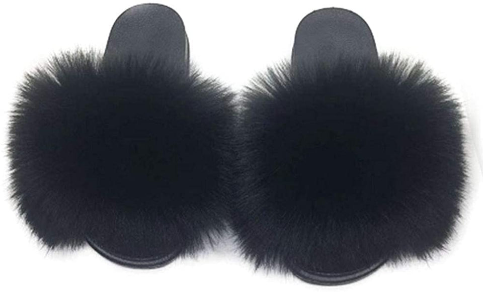 Womens Faux Fur Slippers Fluffy Fuzzy Open Toe Slides Flip Flop - Easy Pickins Store