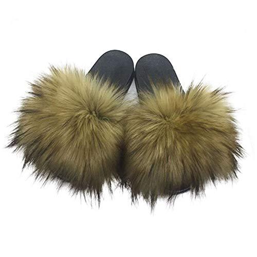 Womens Faux Fur Slippers Fluffy Fuzzy Open Toe Slides Flip Flop - Easy Pickins Store