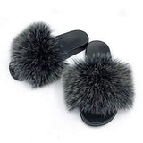 Womens Faux Fur Slippers Fluffy Fuzzy Open Toe Slides Flip Flop - Easy Pickins Store